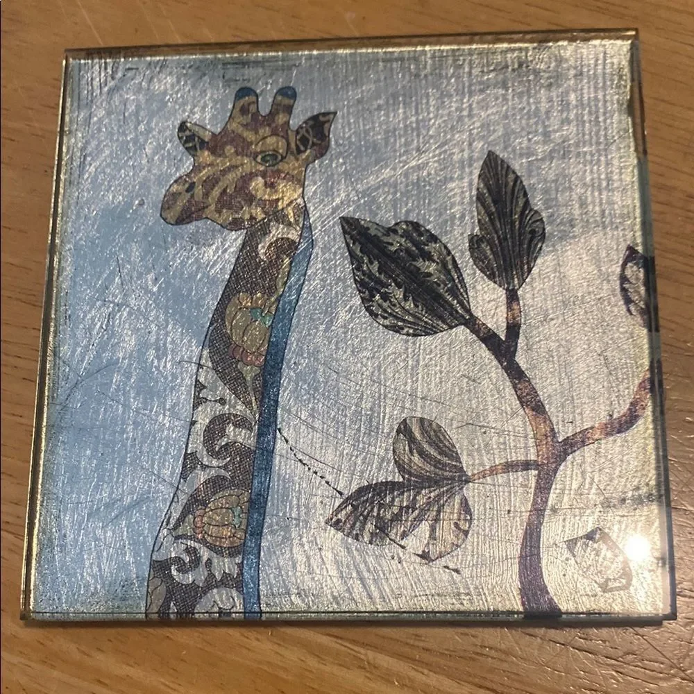 Pier 1 Exotic animals Foil on glass drink coasters. Set of 4